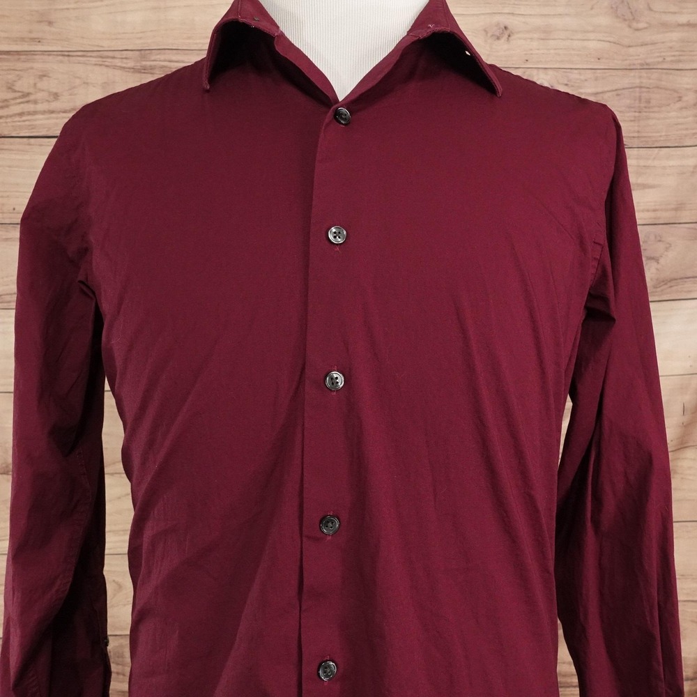 APT.9 Dress Shirt Mens 16.5 32/33 Slim Fit Red Solid Premier Flex Stretch Woven